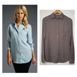 T by Alexander Wang Taupe Washed Tencel Snap Button Shirt Size XS